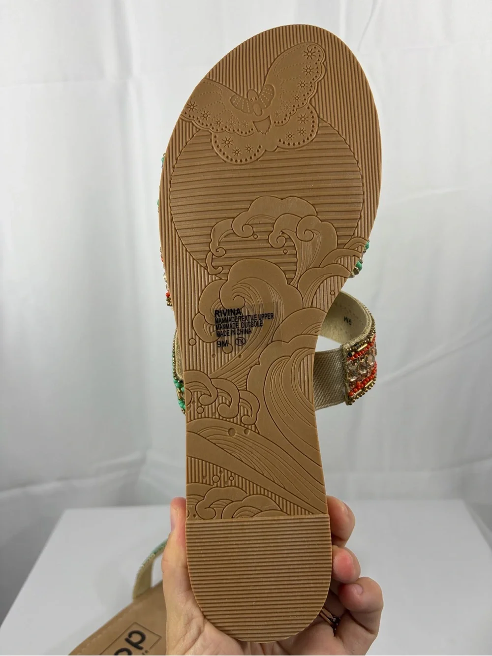 NWT pop Women’s Size 9 Multicolor Beaded Triple-Strap Slide Sandals